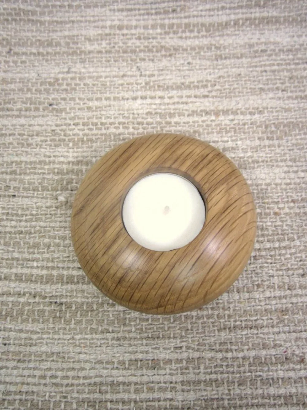 NEW Teak Wood Turned Tea Lite Candle Holder Contemporary MCM Round Light